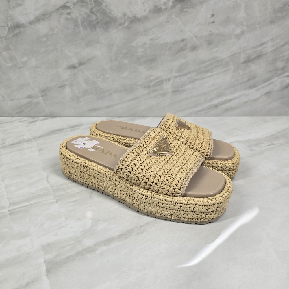 Prada Beige Woven Slide Sandals - Picture 7 of 9